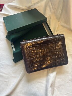 Men's Dark Brown Croc-Embossed Leather Shoulder Bag